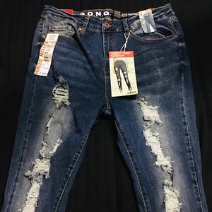 High rise distressed high rise skinny jeans
